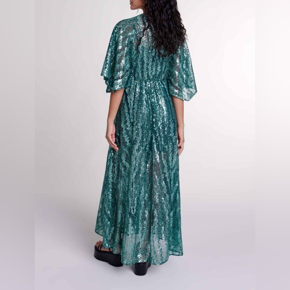 NWT Maje Green Sequin Maxi Dress US XS / FR 34 Formal Gown Wedding Guest Holiday - Picture 3 of 16